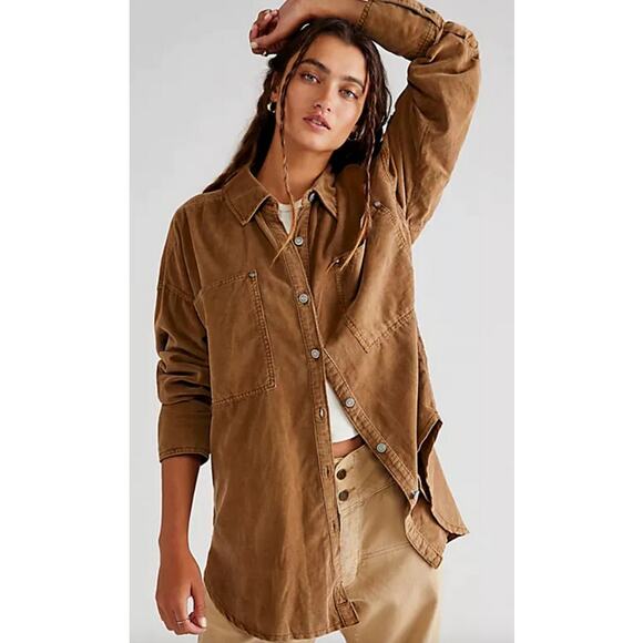 Free People Baby Corduroy Button Down Oversize Collared Long Sleeve Shirt M - Picture 1 of 13